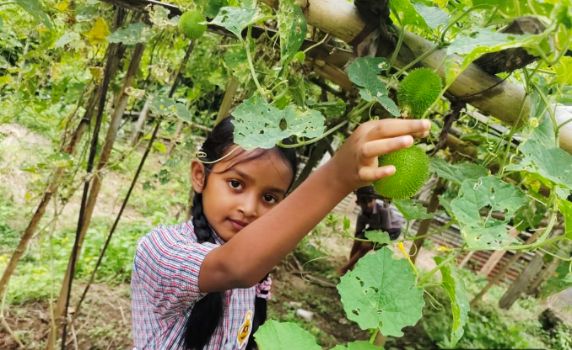 Children happy with kitchen Garden initiative at Rajarbandh SB school.